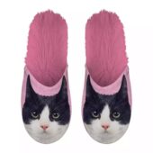 PANTOFFEL ZWART WITTE KAT ROZE