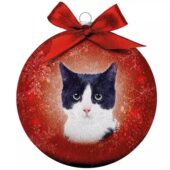 PLENTY GIFTS KERSTBAL FROSTED ZWART / WITTE KAT ROOD