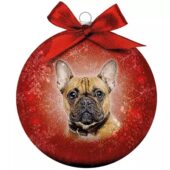 PLENTY GIFTS KERSTBAL FROSTED FRANSE BULLDOG ROOD