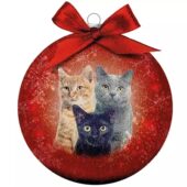 PLENTY GIFTS KERSTBAL FROSTED KATTEN ROOD