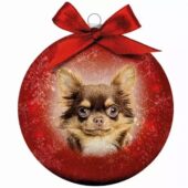 PLENTY GIFTS KERSTBAL FROSTED CHIHUAHUA ROOD